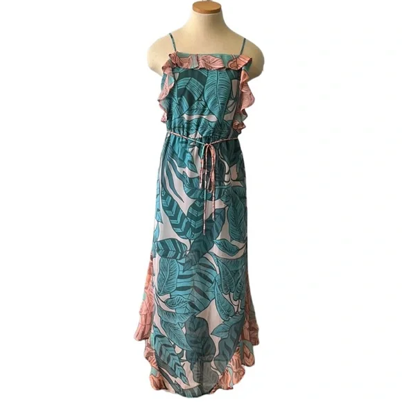 FARM Rio | Dresses | Anthropologie Farm Rio Ruffled Botanical Maxi Dress  Tealpeach Xs | Poshmark